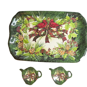 Festive Holiday Tray and Teabag Holder Set